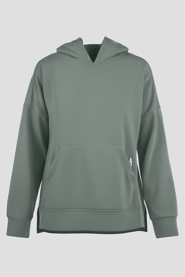 Wink Unwind Women's 1-Pocket STRETCH Fleece Hoodie Scrub Jacket - Sage - 1