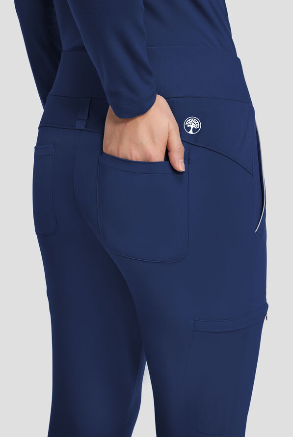 Healing Hands 360 Joelle Women's 6-Pocket STRETCH High Waist Flare Leg Scrub Pants - Petite - Navy - 2