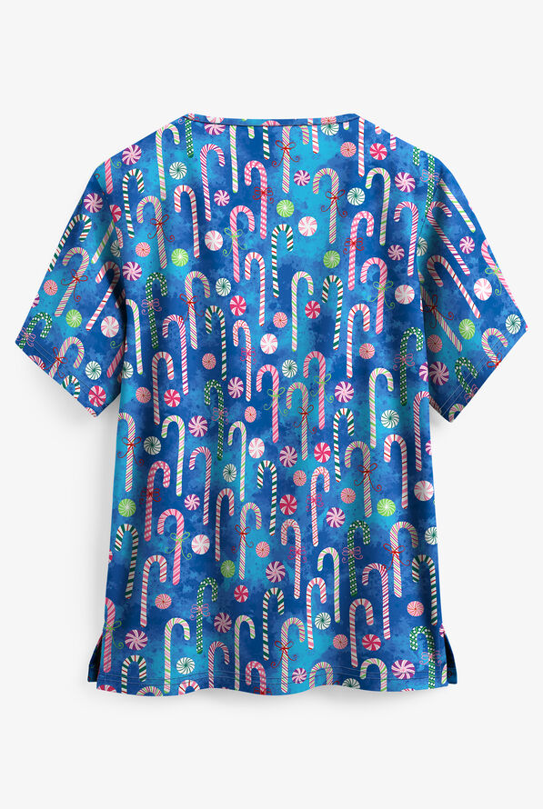 UA Winter Candy Royal Women's 2-Pocket V-Neck Print Scrub Top - null - 2