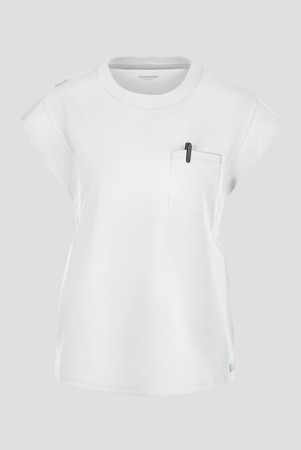 Cherokee Achieve Women's 1-Pocket STRETCH Raglan Sleeve Crew Neck Knit Scrub Top - White - 1