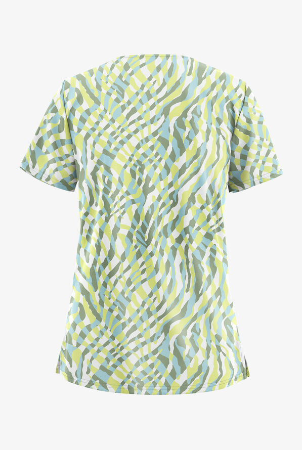 Butter-Soft STRETCH White Tropical Zebra Women's 2-Pocket V-Neck Print Scrub Top - null - 2