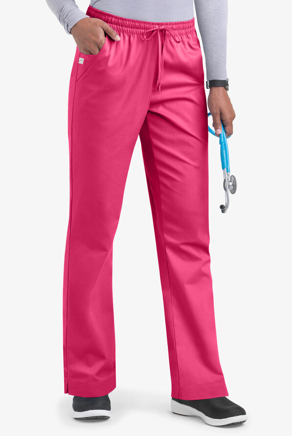 Butter-Soft STRETCH Women's 3-Pocket Elastic Waist Drawstring Scrub Pants - Tall - Fuchsia - 1