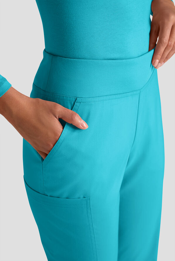 Butter-Soft STRETCH Women's 4-Pocket Knit Waistband Yoga Scrub Pants - Tall - Teal - 5