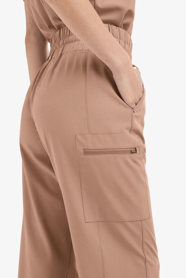 Pantal&oacute;n m&eacute;dico Easy STRETCH Ellie de tiro alto con piernas anchas y 5 bolsillos para mujer - Warm Terrazzo - 3