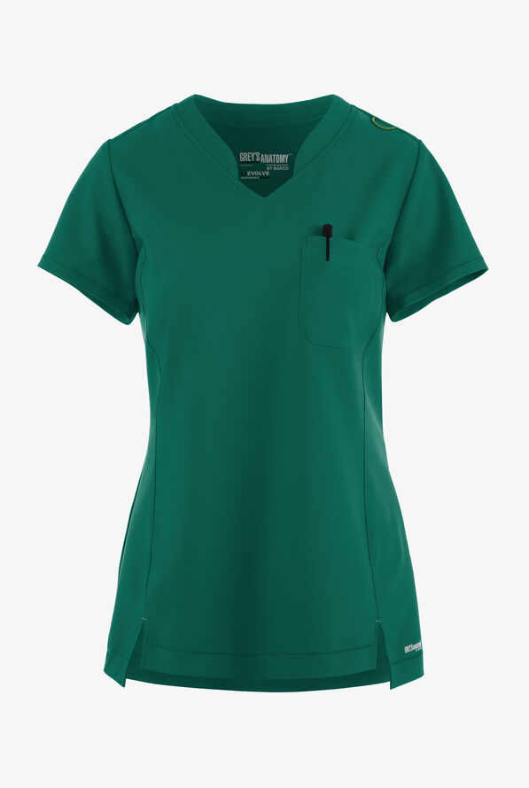 Grey's Anatomy by Barco Evolve STRETCH Sway Women's 1-Pocket Tuck In V-Neck Scrub Top - Hunter - 1