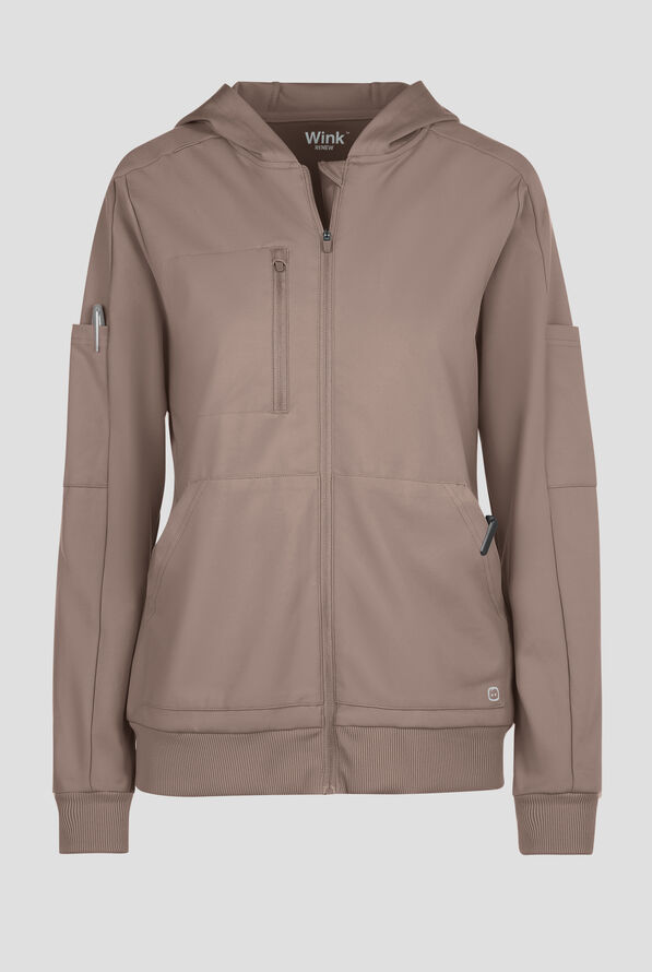 Wink Renew Knit Women's 4-Pocket STRETCH Front Zip Scrub Hoodie Jacket - Haze - 1