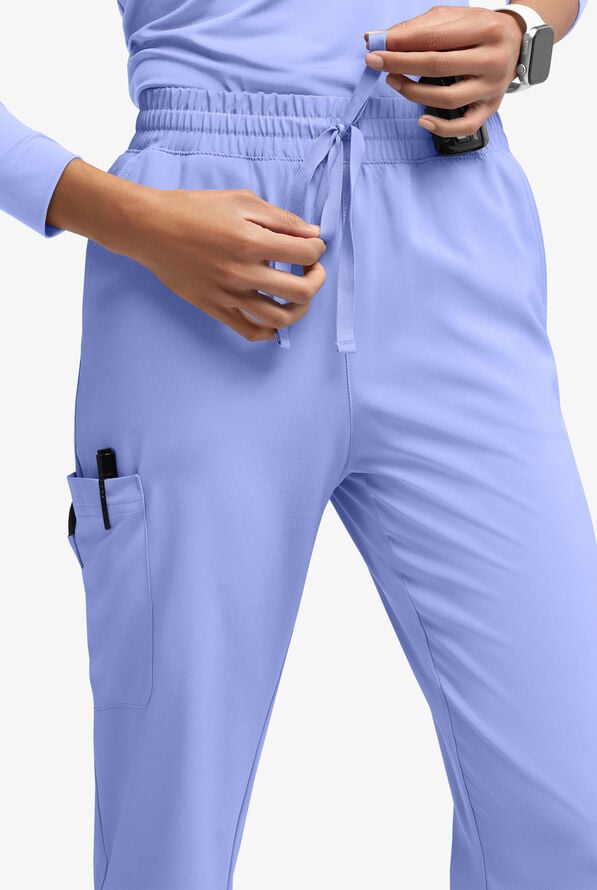 Easy STRETCH Naya Women’s Natural Waist 6-Pocket Straight Leg Scrub Pants - Petite - Ceil Blue - 3
