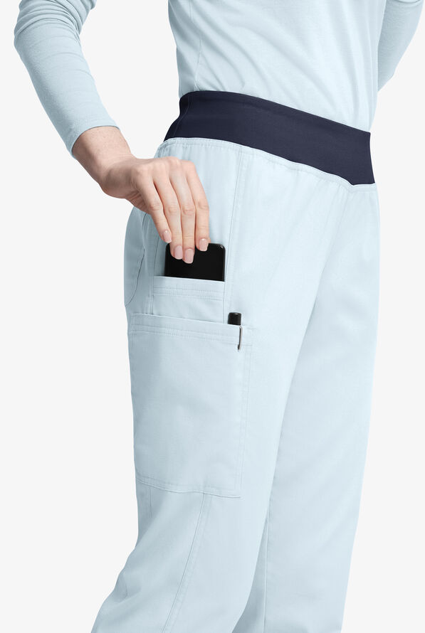 Pantal&oacute;n m&eacute;dico Butter-Soft Originals de tiro medio estilo yoga con piernas entalladas y 5 bolsillos para mujer - Morning Dew/Navy - 2