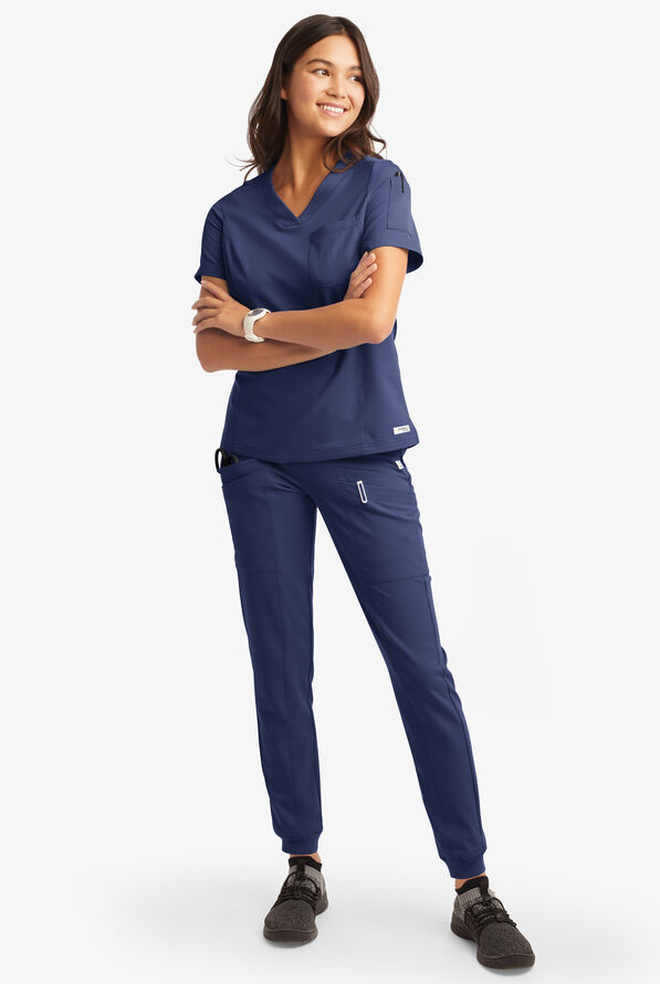 Butter-Soft Women's 3-Pocket V-Neck Tuck-In Scrub Top **Slightly IRREGULAR** - Navy - 1
