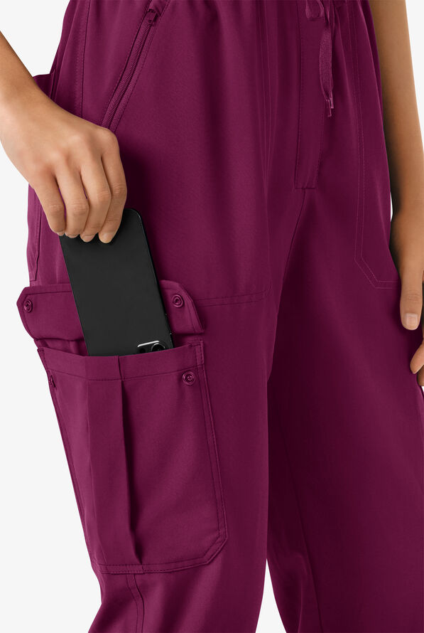 Wink Renew Women's 7-Pocket STRETCH V-Neck Cargo Jogger Jumpsuit - Wine - 2