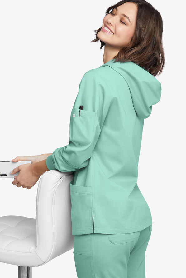 Sudadera m&eacute;dica manga larga Butter-Soft Originals con capucha y 5 bolsillos para mujer - Water Mint - 4