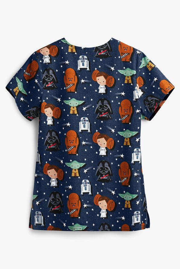Cherokee Tooniforms Star Wars Star Watchers Women's 4-Pocket V-Neck Print Scrub Top - null - 2