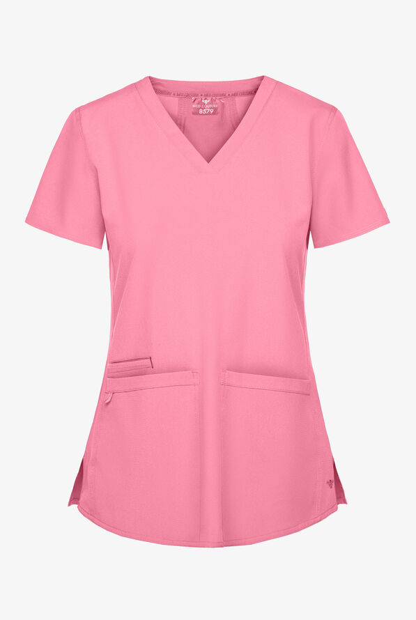 Med Couture Energy Serena Women's 3-Pocket STRETCH V-Neck Scrub Top - Taffy Pink - 1