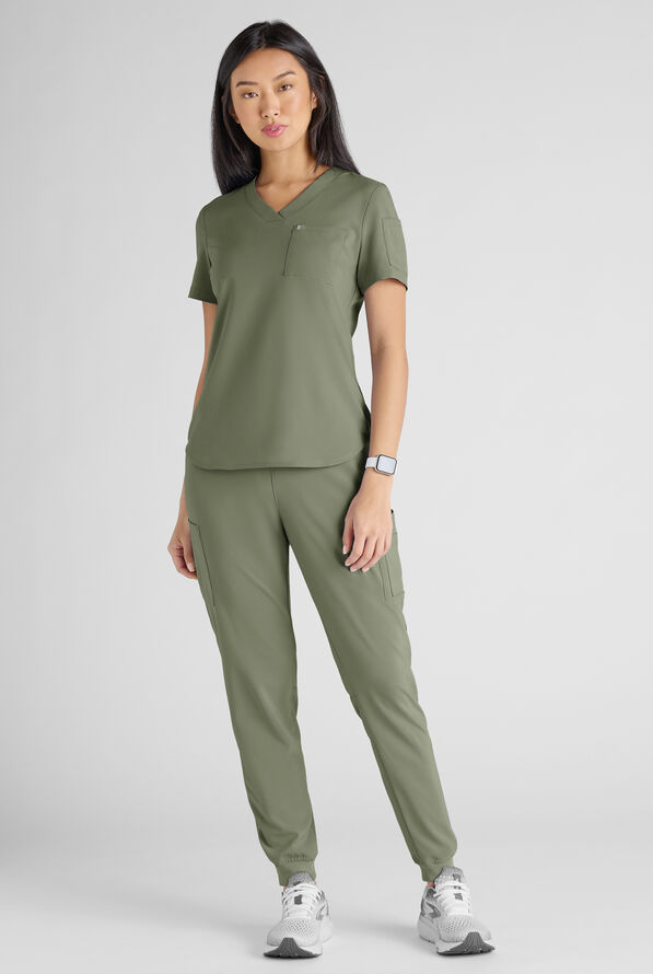 Conjunto de uniforme m&eacute;dico Easy STRETCH con 10 bolsillos para mujer - Olive Leaf - 8