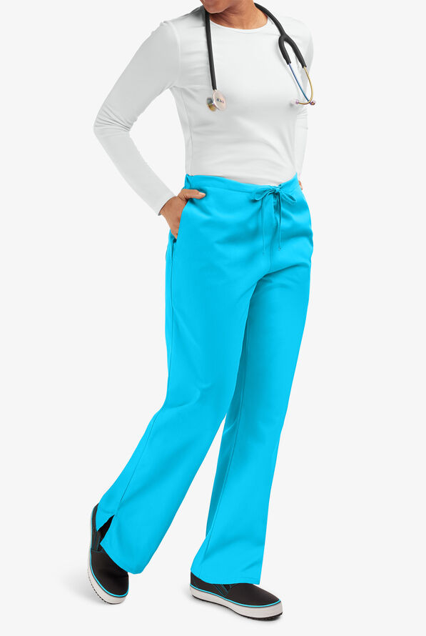 Cherokee Workwear Women's 3-Pocket Flare Leg Drawstring Scrub Pants - Tall - Turquoise - 6