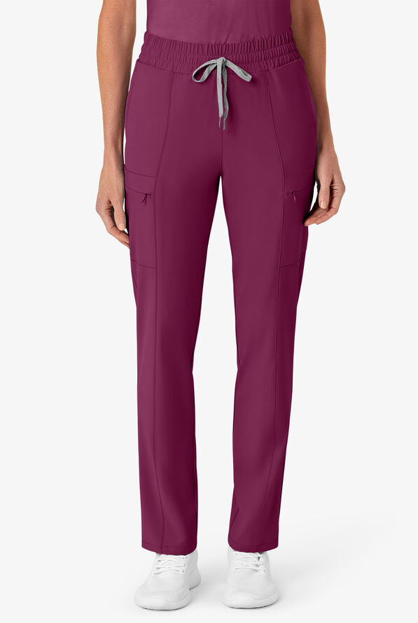Wink Renew Women's 7-Pocket STRETCH High Waisted Slim Leg Cargo Scrub Pants - Wine - 1