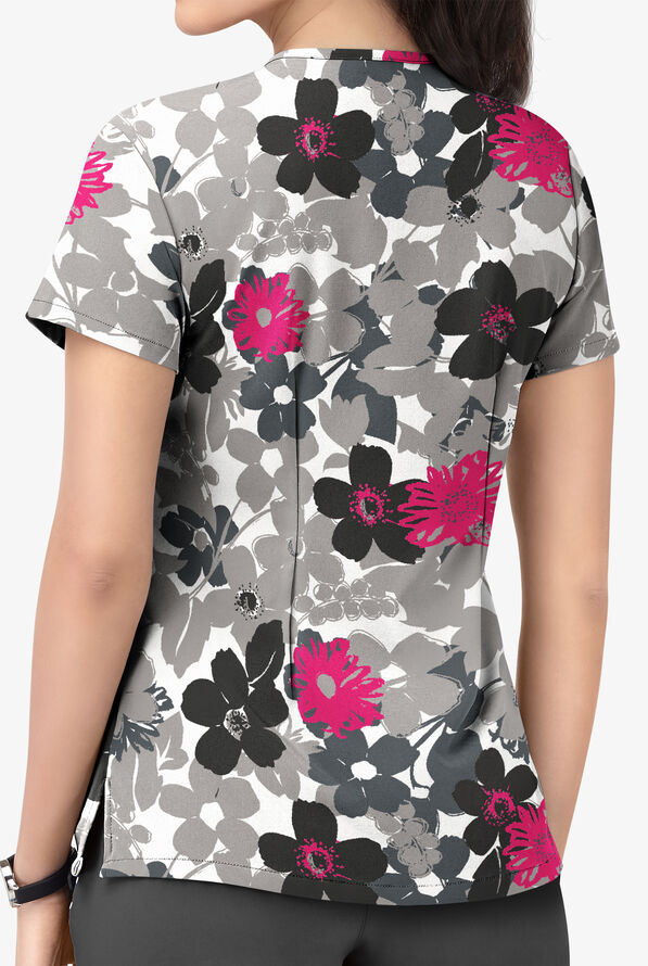 Easy STRETCH Fantasia White Print Scrub Top, Print Top