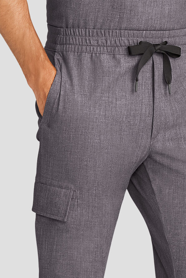 Healing Hands Quest Men's 4-Pocket STRETCH Straight Leg Drawstring Cargo Scrub Pant - Heather Ash - 2