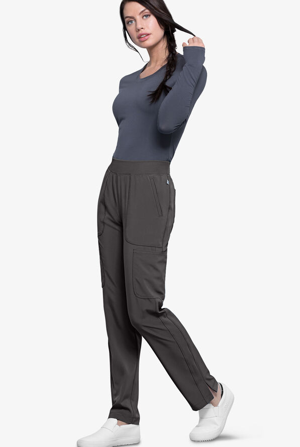Infinity Women's 6-Pocket STRETCH Rib-Knit Waistband Cargo Scrub Pants - Pewter - 2