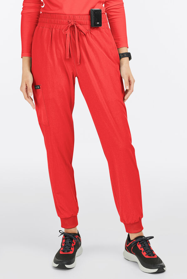 koi Basics Gemma Women's 5-Pocket STRETCH Cargo Jogger Scrub Pants - Heather Candy Red - 1