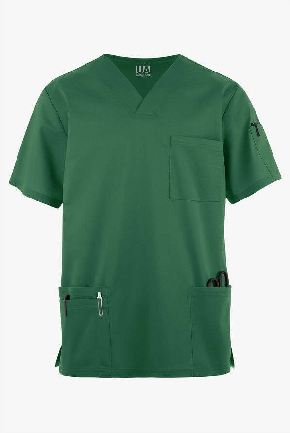 Camisa médica UA Butter-Soft STRETCH con cuello en V y 6 bolsillos para hombre - Hunter - 1