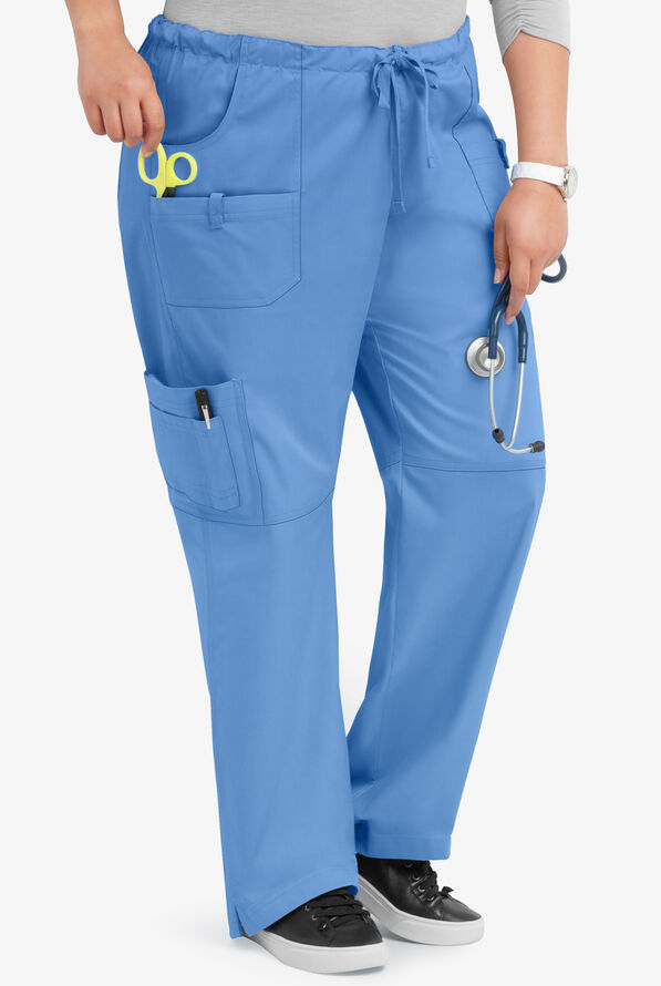 Butter-Soft STRETCH Women's 10-Pocket Drawstring Scrub Pants - Tall - Ceil Blue - 4
