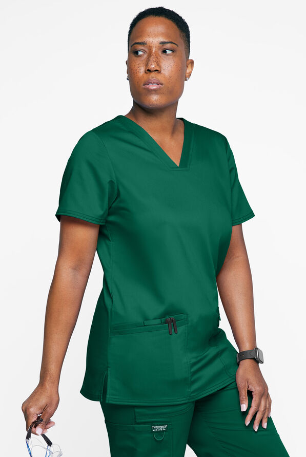 Cherokee Workwear Revolution Women's 3-Pocket STRETCH V-Neck Scrub Top - Hunter - 2