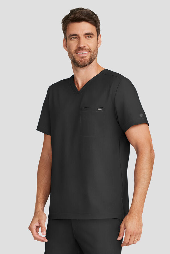 Healing Hands Quest Men's 1-Pocket STRETCH Tuck In V-Neck Scrub Top - Black - 2
