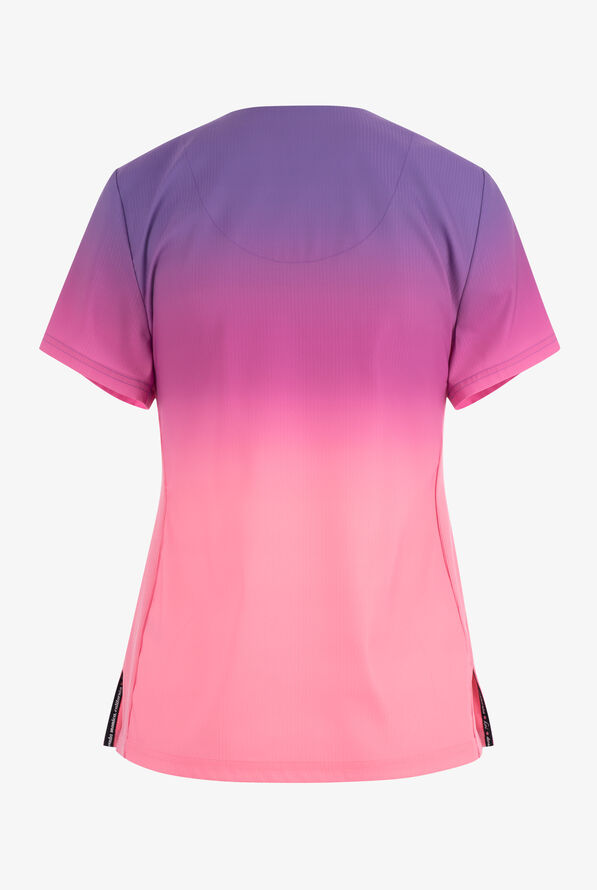 koi Lite Wisteria/Radiant Mauve/Peony Pink Ombre Women's 2-Pocket V-Neck Print Scrub Top - null - 2