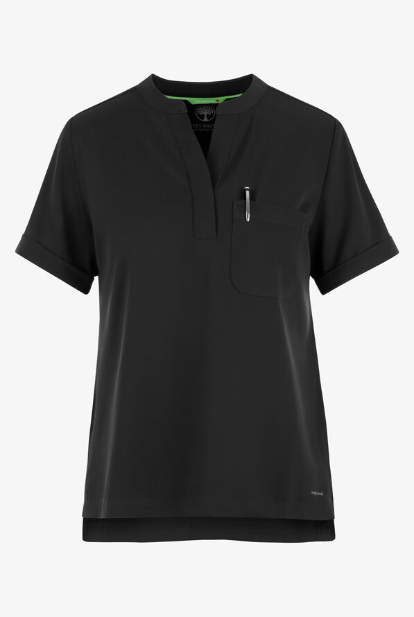 HH Works by Healing Hands Macy Women's 1-Pocket STRETCH Mandarin Collar Tuck In Scrub Top - Black - 1
