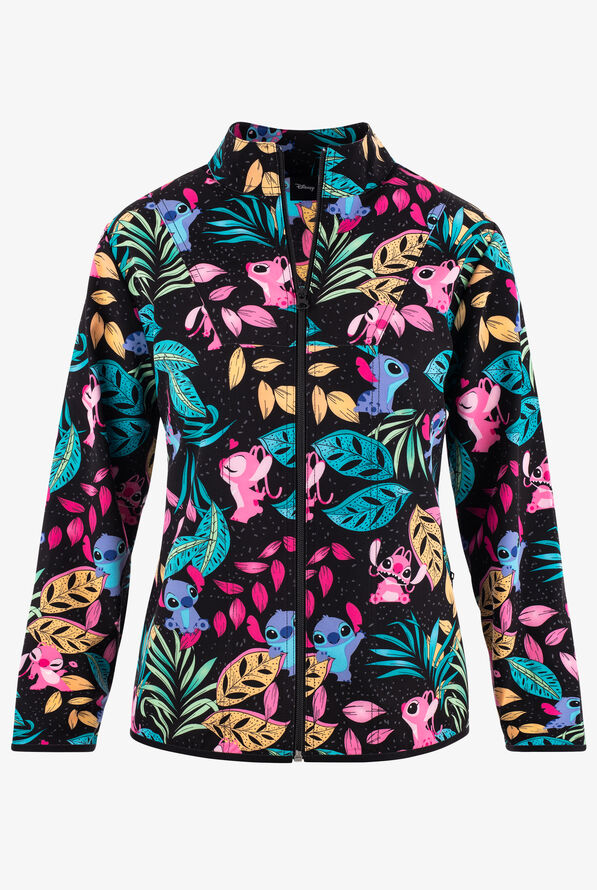 Tooniforms Disney's Angel And Stitch Women's 2-Pocket STRETCH Print Scrub Jacket - null - 1