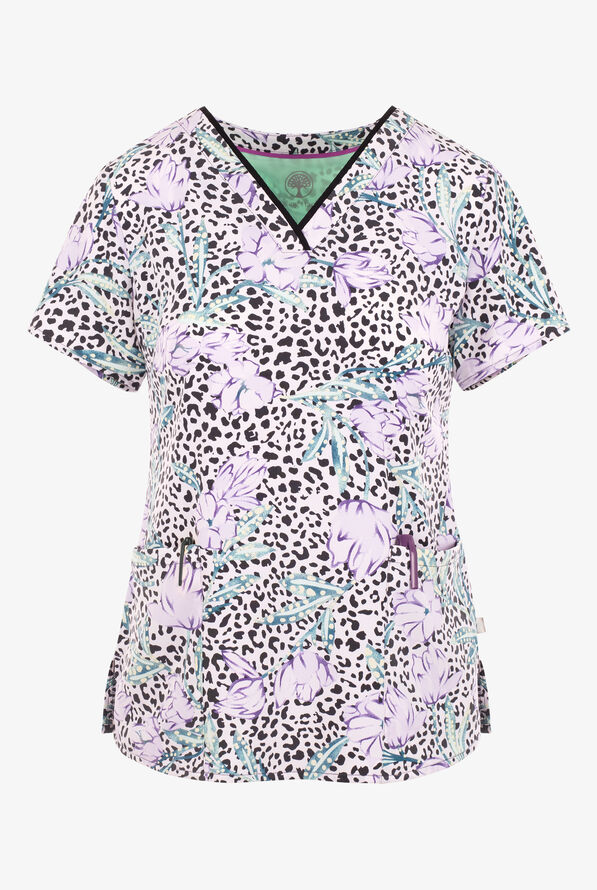 Blusa médica estampada Healing Hands Wild Beauty STRETCH con cuello en V y 3 bolsillos para mujer - null - 1