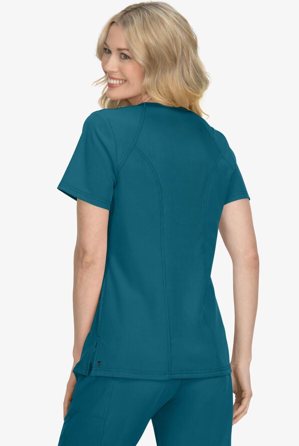 Planet koi Longevity Women's 2-Pocket STRETCH V-Neck Scrub Top - Caribbean Blue - 3