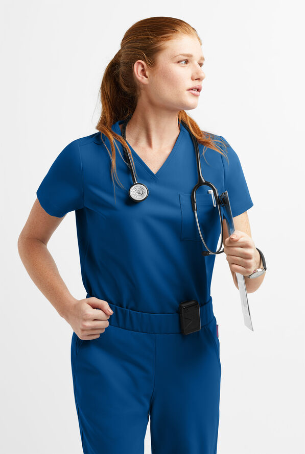 MOVEMENT by Butter-Soft Ceti Women's 1-Pocket V-Neck Tuck-In STRETCH Scrub Top - Royal - 2