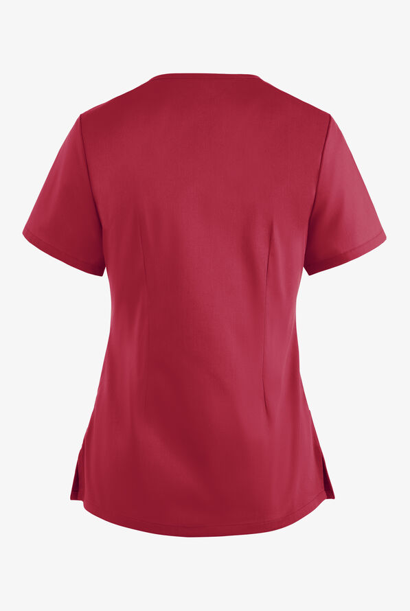 Butter-Soft STRETCH Women's 4-Pocket Smooth Face Zipper Scrub Top - Ruby - 4