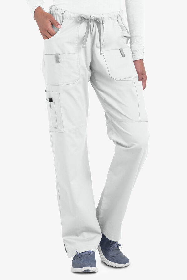 Butter-Soft STRETCH Women's 10-Pocket Drawstring Scrub Pants - Tall - White - 1