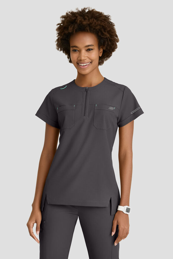 Blusa m&eacute;dica Skechers by Barco MotionTech Trek STRETCH con cuello redondo con cremallera y 2 bolsillos para mujer - Pewter - 2