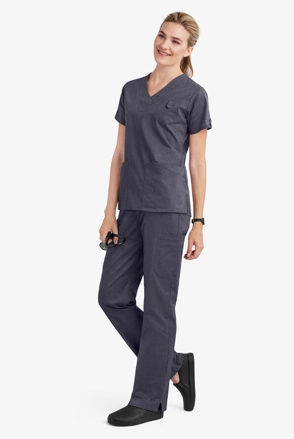 Butter-Soft STRETCH Women's 6-Pocket V-Neck Scrub Top - Indigo Denim - 5