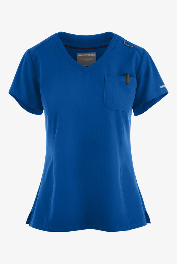 Skechers by Barco Dignity Women's 1-Pocket STRETCH Tuck In V-Neck Scrub Top - Royal - 1