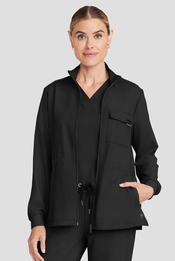 Healing Hands Quest Women's 4-Pocket STRETCH Zip Front Utility Scrub Jacket - Black - 2