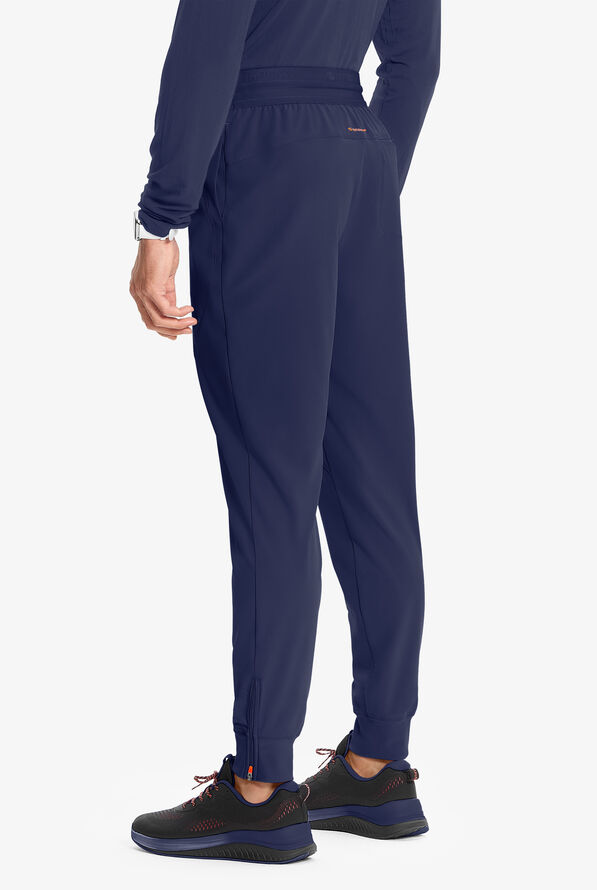 Infinity GNR8 Men's 4-Pocket STRETCH Internal Drawstring Zipper Ankle Vent Cargo Jogger Scrub Pants - Navy/Vivid Orange - 4