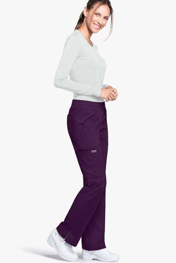 Cherokee Workwear Revolution Women's 4-Pocket STRETCH Pull-On Cargo Scrub Pants - Tall - Eggplant - 2