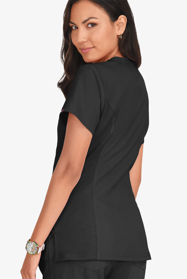 koi Lite™ Serenity Women's 4-Pocket Double Zipper Scrub Top - Black - 4