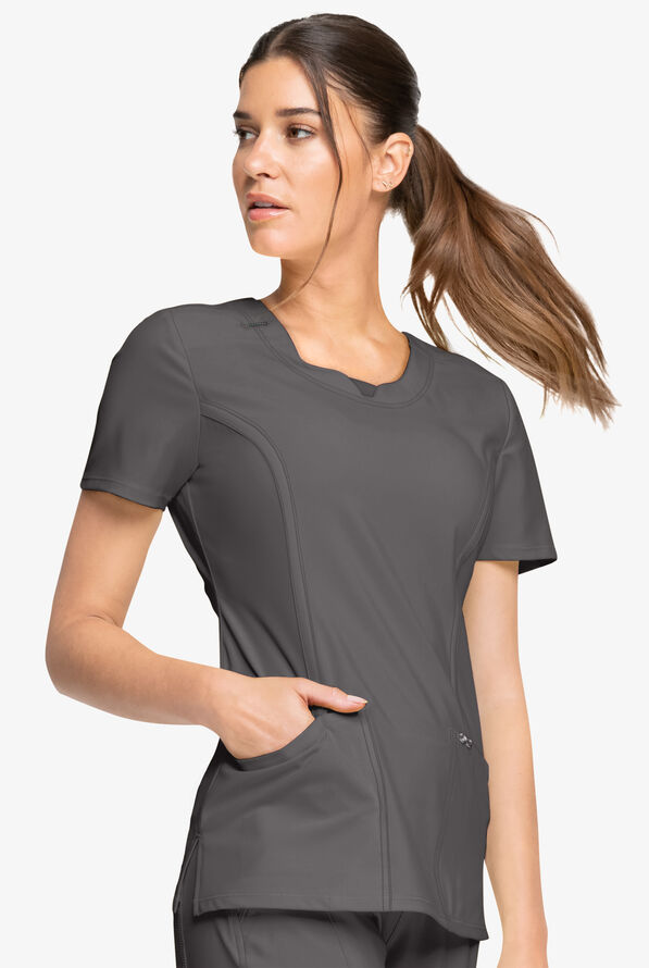 Infinity Women's 3-Pocket STRETCH Round Neck Scrub Top - Pewter - 3