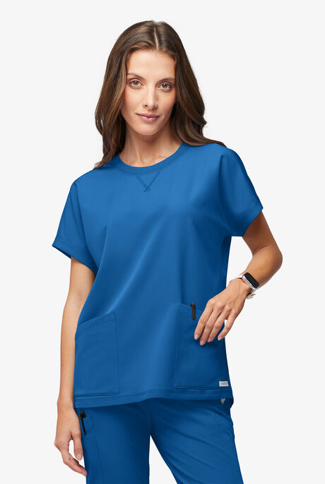 Blusa médica ReSurge con cuello redondeado y mangas dolmán para mujer