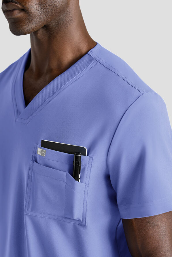 Easy STRETCH Men's 5-Pocket V-Neck Scrub Top - Ceil Blue - 4