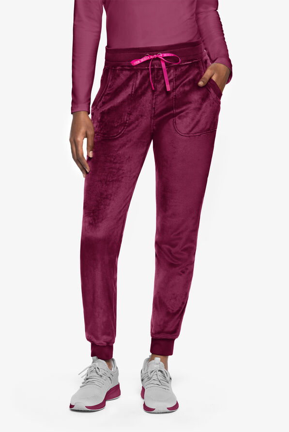 Med Couture Amp Women's 2-Pocket STRETCH Velour Cargo Jogger Scrub Pant - Wine - 1