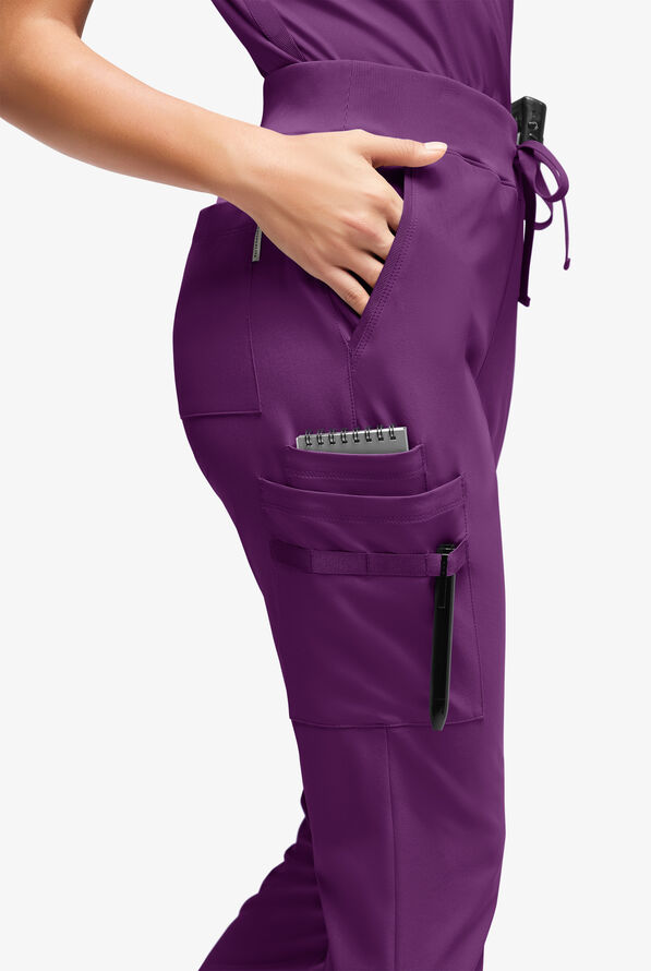 WhisperLite YARA Women's 10-Pocket Cargo Jogger Scrub Pants - Eggplant - 2