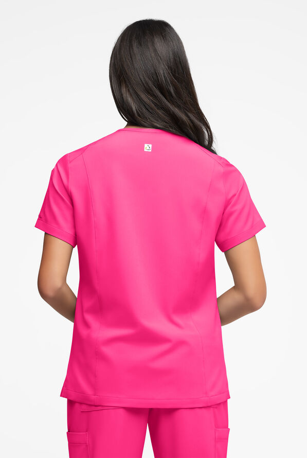 ReSurge Ruby Women's 5-Pocket Curved V-Neck Top - Reactive Pink - 4