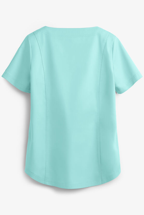 Butter-Soft STRETCH Women's 4-Pocket Feminine Curved V-Neck Scrub Top - Aqua Moon/Caribbean Blue - 2
